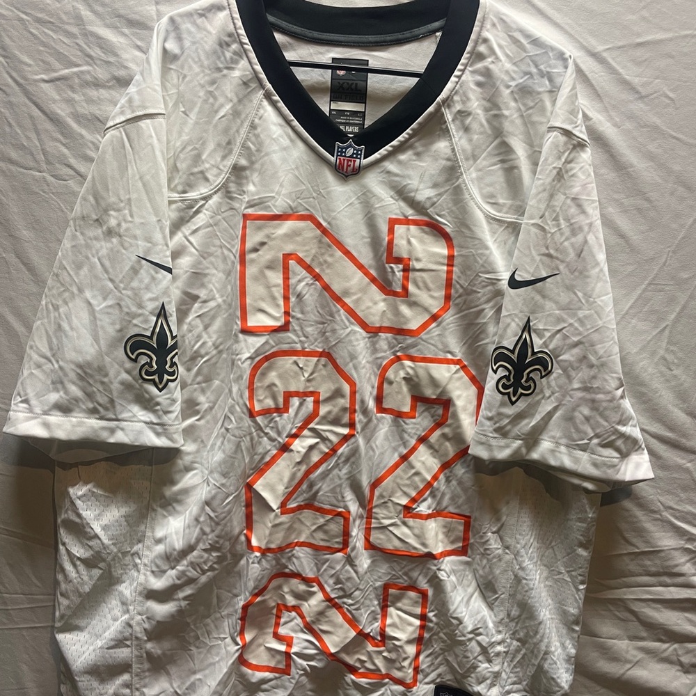 Nike Men’s White Football Jersey with Orange #22 and Black Trim